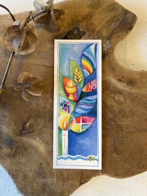 Communieprentje - Kaars en tak met afbeeldingen in blaadjes - 5,5x15cm