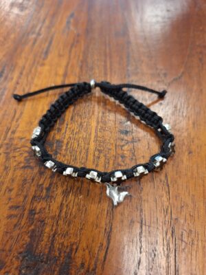 Armband op koord - Kruisjes email met duifje - Zwart