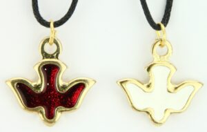 Metalen Duif met glazuur Rood/Wit (25x25mm)