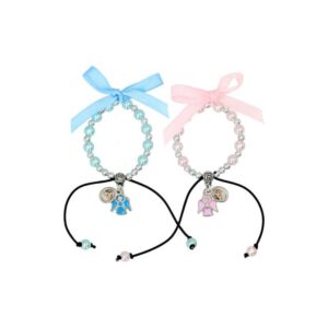 Armband op koord 2 engelen + kind - roze of blauw