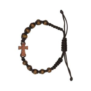 Armband op koord Hout donkerbruin + Kruisje