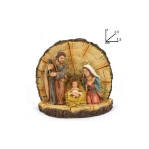 Heilige Familie op boomstam (7.5 x 3.5 x 7cm)