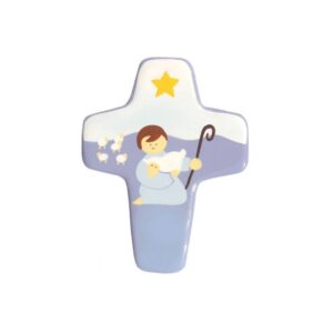 Kruisbeeld herder in lila 12 cm