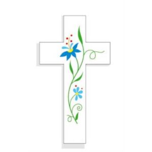 Kruisbeeld Liefde blauwe bloemen 10 cm