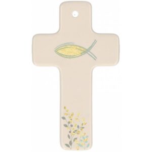 Kruisbeeld Porselein 6.5 x 11 cm Vis en bloemen