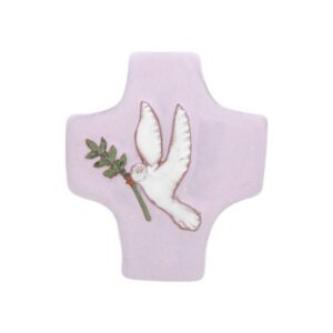 Kruisje Keramiek 9 X 8 Cm Roze Vredesduif