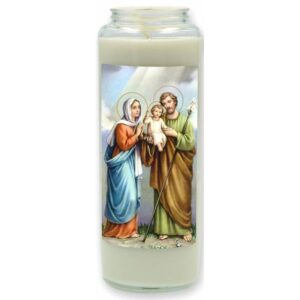 Noveenkaars in glas / wit / Heilige Familie