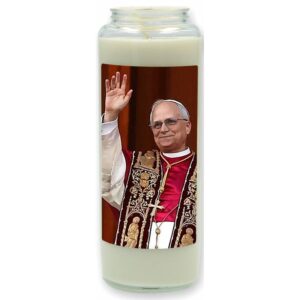 Noveenkaars in glas / wit / Paus Leo XIV