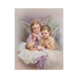 Poster 20 X 25 Cm 2 Anges + Enfant "or"