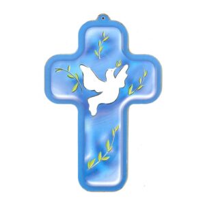 Wiegekruis - 13 X 9 cm - Duif / Blauw