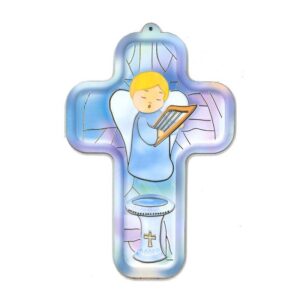 Wiegekruis - 13 X 9 cm - Engel / Blauw