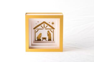 3D Kerstkaart Heilige Familie in Stal