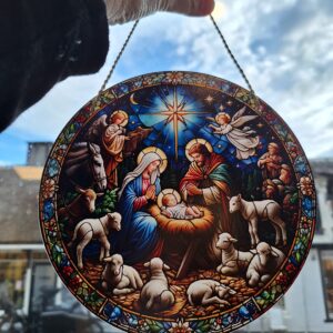 Raamschijf met kerststal