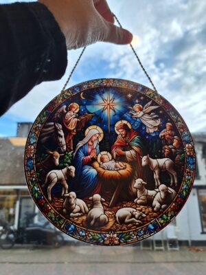 Raamschijf met kerststal