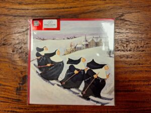 5 Kerstkaarten met enveloppen Zusters op ski's