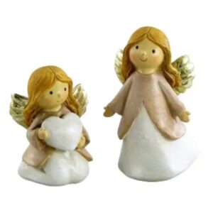 Engel met hart roze/goud - 6 cm