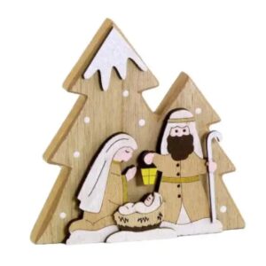 Kleine houten kerststal - 12 cm