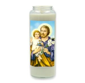 Noveenkaars in glas / wit / Heilige Jozef