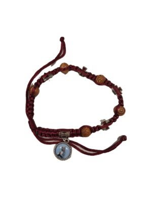 Armband op koord - Kruisjes email met Maria/duifje en houten kralen- Zwart/rood/blauw